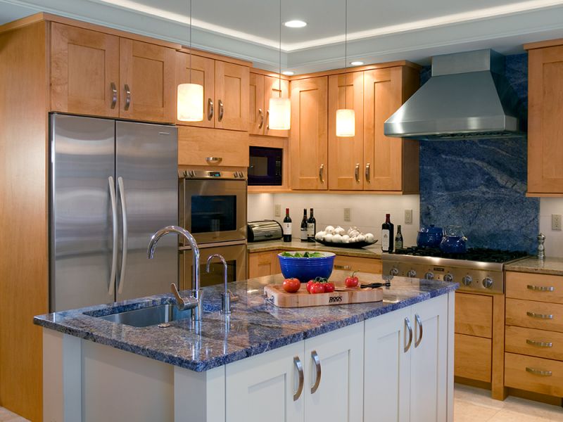 Custom kitchen with blue countertop